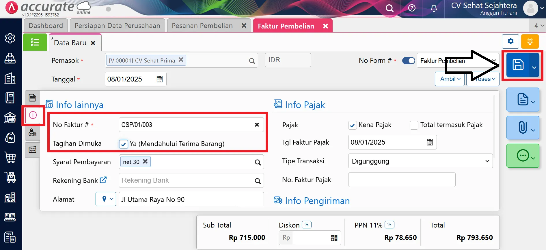 8 Membuat Faktur Pembelian Mendahului Terima Barang